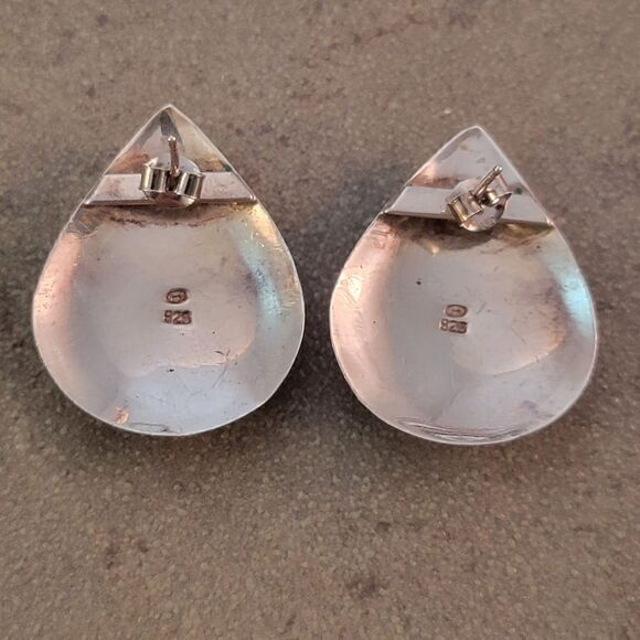 Sterling Silver Black Onyx Cabochon Pear Post Statement Earrings - Picture 8 of 10